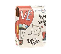 Reto Happy Valentine's Day Love Hot Air Balloon Lip Gloss Holder Lipstick Case Portable Makeup Bag Travel Lipstick Organizer Case con Specchio Mini Rossetto Storage Box per Donna, Multicolore, 9.5x2x7