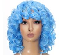Retoleca Afro - Parrucca da donna con frangia corta e riccia, morbida, gonfiabile, arricciata, resistente al calore, colore: azzurro