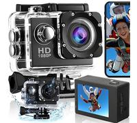 Retoo Action Cam HD, Fotocamera Sportiva, Subacquea, Impermeabile Videocamera, Grandangolare, Stabilizzatore d'immagine, Batterie 400 mAh, 1080p, Nero