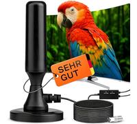 Retoo Antenna DVB-T2 con amplificatore, antenna digitale da 30 dBi per interni, ricezione a 360°, filtro LTE, base magnetica, cavo da 5 m, UHF/VHF, 75 Ohm, 4K & Full HD, colore nero