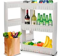 Retoo Carrello a rotelle a 3 livelli, in plastica, sottile, universale, per nicchia su ruote, salvaspazio, scaffale da bagno e cucina, scaffale su ruote per cucina, ufficio, bagno, 71 x 54 x 12 cm,