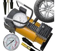 Retoo Compressore Aria Portatile 12 Volt, Mini Pompa Elettrica con Manometro, Kit Adattatore, per Auto, Bicicletta, Moto, Materassi, Gomme Palloni, Cuscini d'Aria, d'oro