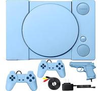 Retoo Console da gioco retrò 16 gioco blu Mini 8 bit, 2 joystick e pistola da gioco, console per giochi TV, gioco d'azione, console classica, Childhood Classic Game, console per videogiochi per