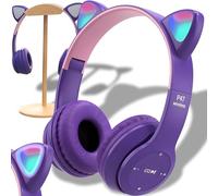 Retoo Cuffie con orecchie di gatto, cuffie Bluetooth per bambini, senza fili, cuffie per bambini, cuffie Over Ear per scuola/tavolo/PC, orecchie di gatto, cuffie over-ear, cuffie anime, viola