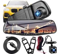 Retoo Dash cam per specchietto retrovisore Full HD con telecamera per la retromarcia con visione notturna, registrazione in loop e display da 4,3 pollici, 170° 120° posteriore, doppia auto 1080P