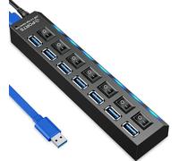 Retoo Hub USB 3.0 7 porte USB distributore 5 gb/s, hub dati con interruttore separato, porta di alimentazione con singoli interruttori di alimentazione a LED, compatibile con laptop, PC e altri