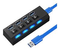 Retoo Hub USB con interruttore di alimentazione e LED, Hub dati attivo per la ricarica e il trasferimento dati, distributore di porte multiple, , MacBook Air, Powerbank (4 porte 3.0)