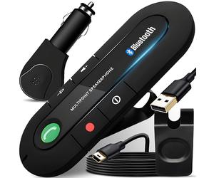 Retoo Kit vivavoce Bluetooth per auto con regolazione volume e ascolto musica, kit vivavoce con batteria fino a 20 ore, compatibile con Phone, Samsung, nero