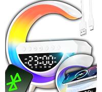 Retoo Lampada da comodino con funzione di ricarica - LED Touch dimmerabile con 7 colori RGB, ricarica wireless da 15 W, altoparlante Bluetooth, sveglia e orologio, USB AUX TF, per camera da letto