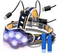 Retoo Lampada frontale a LED, con luce rossa e bianca, ricaricabile, impermeabile, per attività all'aperto, campeggio, escursioni, lavoro, 1500 mAh