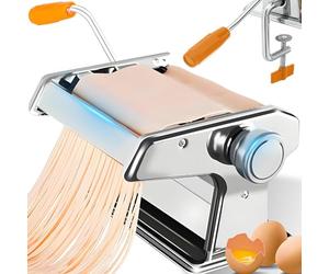 Retoo Macchina per Pasta Manuale in Acciaio Inox - Pasta Maker per Spaghetti, Lasagne, Tagliatelle - Rullo Con Fermaglio da Tavolo - Argento