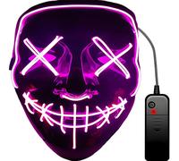 Retoo Maschera a LED per Halloween con 3 modalità di illuminazione per Carnevale e feste, Scary Neon Purge al buio, per uomini e donne, per giochi in costume, feste, cosplay (rosa)