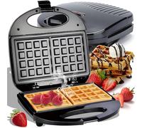 Retoo Piastra per waffle tradizionale per 2 waffle belghe 750 Watt di potenza, 22,5 x 22,5 cm, classica piastra per waffle compatta dal design sottile, piastre a doppia waffle da 220 V, nero