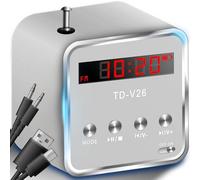 Retoo Radio a cubo FM da 3 W con volume di 45 dB e Micro SD TF, altoparlante digitale con radio FM integrata, mini stazione MP3 con USB, cubo radio portatile, mini stereo, cubo musicale, nero-grigio