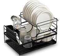 Retoo Scolapiatti monostrato, scolapiatti con due scomparti, portascolapiatti rimovibile, portaposate, 43,5 x 29 x 24 cm, nero