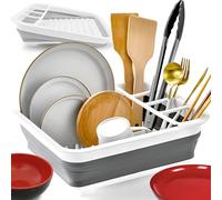 Retoo Scolapiatti pieghevole per posate, scolapiatti da cucina e campeggio, organizer portatile per stoviglie, salvaspazio, 36,5 x 31,4 cm, bianco/grigio