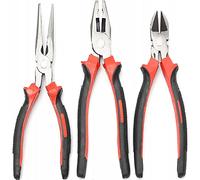 Retoo Set di 3 pinze professionali, con tagliente laterale e pinza combinata, set di 3 attrezzi con pinza rotonda e piatta, per elettricisti, Rosso