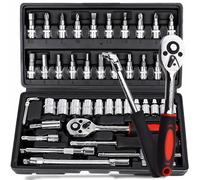 Retoo set di chiavi a bussola da 1/4", 46 pezzi, cricchetto reversibile e impugnatura per cacciavite, set di attrezzi per meccanici, cassetta degli attrezzi per auto, casa e fai da te, nero