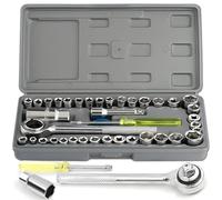 Retoo Set di chiavi a bussola, set di attrezzi per pollici, scatola in acciaio, dadi e dimensioni, set di chiavi a cricchetto, cassetta a cricchetto, impugnatura per cacciaviti, 40 pezzi in acciaio