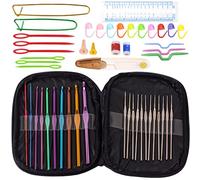 Retoo Set di ganci per uncinetto ergonomici colorati in alluminio con borsa portatile, mini set di uncinetti con 22 pezzi e accessori a maglia per bambini a partire dagli 8 (nero)