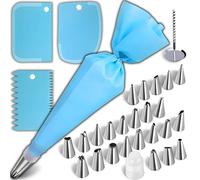 Retoo Set di sac à poche da 33 pezzi, 24 beccucci in acciaio inox, 2 | 2 adattatori in plastica, 3 spatole, organizer, base per fiori, cambio beccuccio senza svuotamento, per torte e cupcake