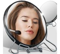 Retoo Specchio cosmetico a doppio lato con ingrandimento 1x e 2x, specchio per il trucco cromato, orientabile a 360°, specchio da tavolo per trucco e rasatura, specchio da appoggio, specchio per la