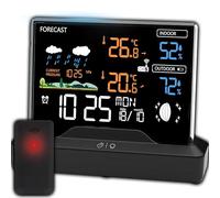 Retoo Stazione Meteo Wireless con Sensore Esterno, Termometro Igrometro Barometro, Display LCD, Previsioni, Fasi Lunari, Orologio Radiocontrollato, Sveglia, Nero