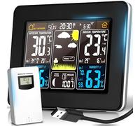 Retoo Stazione meteorologica multifunzione con sensore esterno e display digitale a colori, stazione meteo radio con previsioni meteo, igrometro barometro, fase lunare e portata di 60 m (nero)