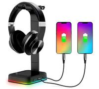 Retoo Supporto per cuffie Supporto per cuffie RGB HUB universale Supporto USB per cuffie auricolari Cuffie da gioco e display per cuffie Adatto per tavolo 12x13x26 cm Nero