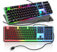 Retoo Tastiera da gaming, LED illuminata, diaframma, USB, tasti silenziosi, anti-ghosting, tastierino numerico, compatibile con PC, laptop, luce multicolore, per giochi, ufficio