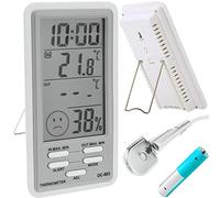 Retoo Termometro igrometro interno, esterno con display LCD, sensore esterno, termoigrometro con indicatore di temperatura, orologio, termometro ambiente, stazione meteo digitale, misuratore di