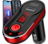 Retoo Trasmettitore FM Bluetooth per Auto, Radio Adattatori, Porte USB 2.1A Doppie, Display LCD, Caricabatteria per Auto, Accendisigari Auto, Telecomando Incluso, Nero-Rosso