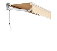 Retractable awning manual 3.5x1.5m aluminum frame waterproof polyester cloth wall ceiling bracket UV protection wind resistant sun shade for terrace balcony garden backyard