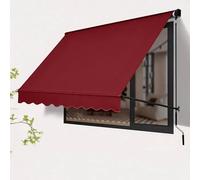 Retractable Awning with Manual Crank Handle Aluminum Frame Door Canopy UV Resistant Outdoor Manual Retractable Awning Cover(Red,2.5m/8.2ft)