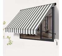 Retractable Awning with Manual Crank Handle Aluminum Frame Door Canopy UV Resistant Outdoor Manual Retractable Awning Cover(Gray+white,1.5m/5ft)