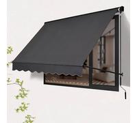 Retractable Awning with Manual Crank Handle Aluminum Frame Door Canopy UV Resistant Outdoor Manual Retractable Awning Cover(Dark gray,3m/9.8ft)