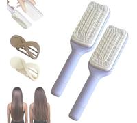 Retractable Bristle Hair Brush, Self-Cleaning Hairbrush, Retractable Hairbrush, One-Click Cleaning Comb,Curly Hair Comb, Suitable for All Hair Types,Easily Comb Hair and Clean(PURPLE*2)