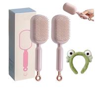 Retractable Cushion Massage Comb, Anti Static Self Cleaning Hair Brush, Pull Ring Air Cushion Massage Retractable Hair Brush for Detangling Thick Curly Hair for Women Men All Types (2-Pink)