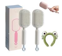 Retractable Cushion Massage Comb, Anti Static Self Cleaning Hair Brush, Pull Ring Air Cushion Massage Retractable Hair Brush for Detangling Thick Curly Hair for Women Men All Types (2-White)