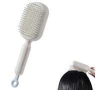 Retractable Cushion Massage Comb Brush, Anti Static Self Cleaning Hair Brush, Ergonomic Handle Hair Comb Upgraded soft comb teeth are suitable for Home Travel Office (White)