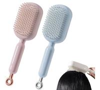 Retractable Cushion Massage Comb Brush, Anti Static Self Cleaning Hair Brush, Ergonomic Handle Hair Comb Upgraded soft comb teeth are suitable for Home Travel Office (Blue+Pink)