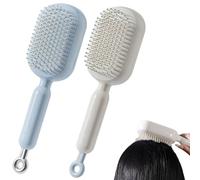 Retractable Cushion Massage Comb Brush, Anti Static Self Cleaning Hair Brush, Ergonomic Handle Hair Comb Upgraded soft comb teeth are suitable for Home Travel Office (White+Blue)