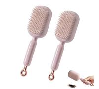 Retractable Cushion Massage Comb Brush, Retractable Hair Brush, Retractables Bristles Easy to Clean Anti Static Massage Hairbrush, for Women Long Hairs Thick Hairs (Pink*2)