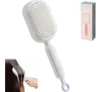 Retractable Cushion Massage Comb Brush, Self-Cleaning Hair Brush, One pull Clean Anti Static Brushs, ABS Retractable Air Cushion Hair Brush for Men & Women All Hairs (White)