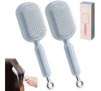 Retractable Cushion Massage Comb Brush, Self-Cleaning Hair Brush, One pull Clean Anti Static Brushs, ABS Retractable Air Cushion Hair Brush for Men & Women All Hairs (2pcs Blue)