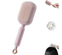 Retractable Cushion Massage Comb, Self Cleaning Hair Brush, Anti-Static Detangling Scalp Comb, One-pull Clean,for Women Men All Types Home Travel Office School (Pink)