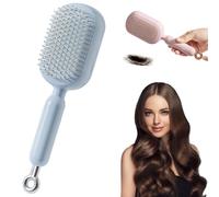 Retractable Cushion Massage Comb, Self Cleaning Hair Brush, Anti-Static massage comb, Retractable hair-brush with Ergonomic Non-Slip Handle, for all hair types (Blue)