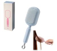 Retractable Cushion Massage Comb - Self-Cleaning Hair Brush for Women Smooth Hair (Blue)