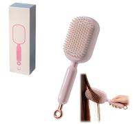 Retractable Cushion Massage Comb - Self-Cleaning Hair Brush for Women Smooth Hair (Pink)