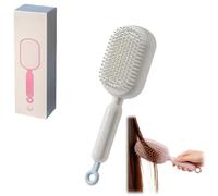 Retractable Cushion Massage Comb - Self-Cleaning Hair Brush for Women Smooth Hair (White)